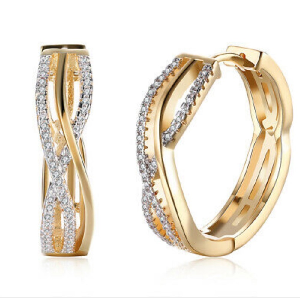 NWT 18k GOLD SILVER HOOP EARRINGS NEW< $100 retail - Picture 2 of 5